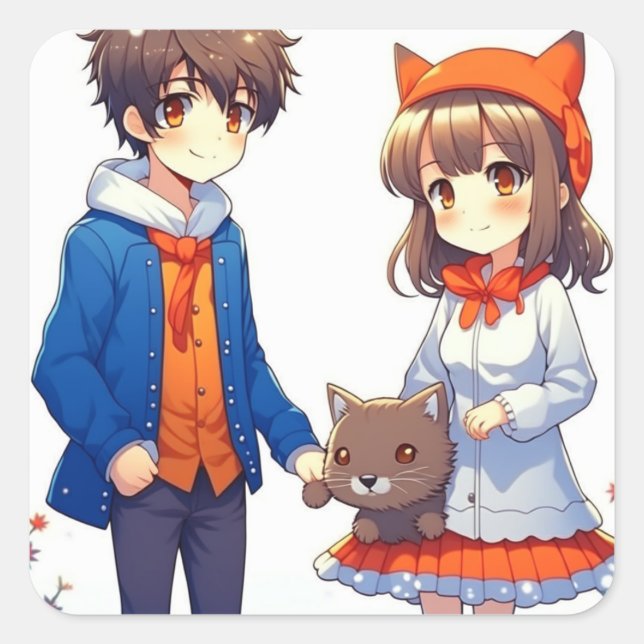 Sticker Carré Anime Couple Romantique Noël personnalisé (Devant)