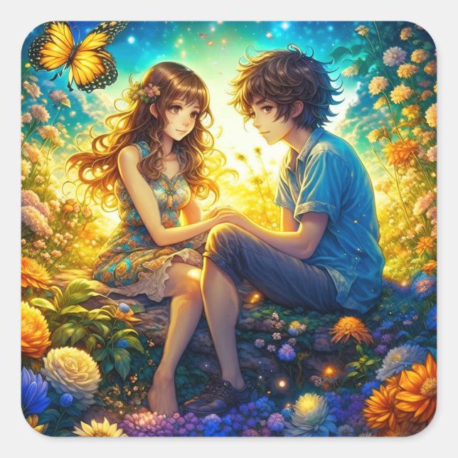Sticker Carré Anime Ethereal Boy et Girl in Love (Devant)