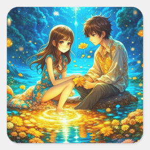 Sticker Carré Anime Ethereal Boy et Girl in Love