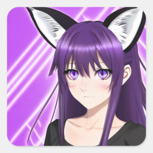 Sticker Carré Anime fille avec cheveux et yeux pourpres