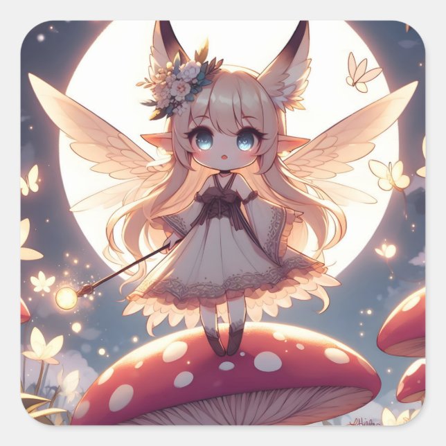 Sticker Carré Anime Girl Pixie Hippie Lune Fée (Devant)