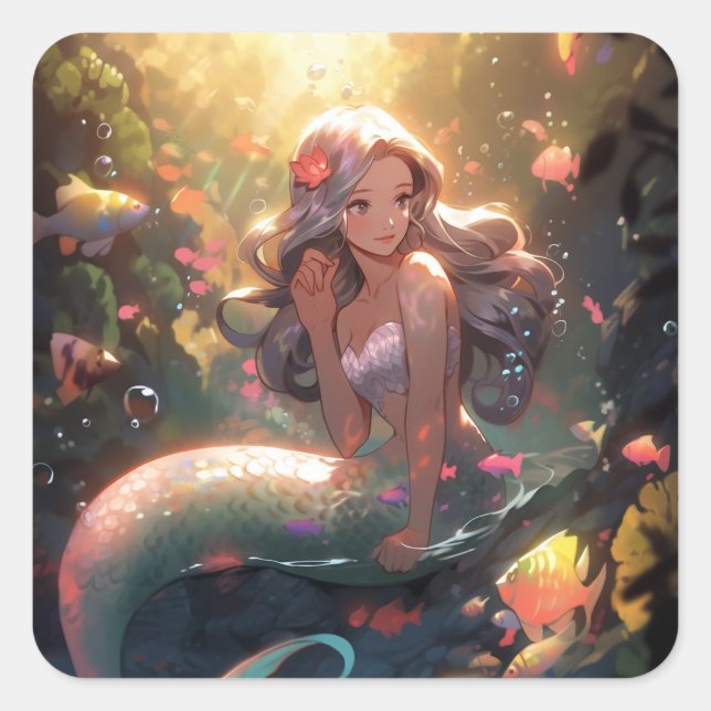 Sticker Carré Anime Mermaid Girl Imaginaire Art (Devant)