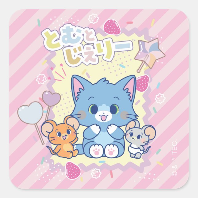Sticker Carré Anime Tom et Jerry Strawberry Fun (Devant)