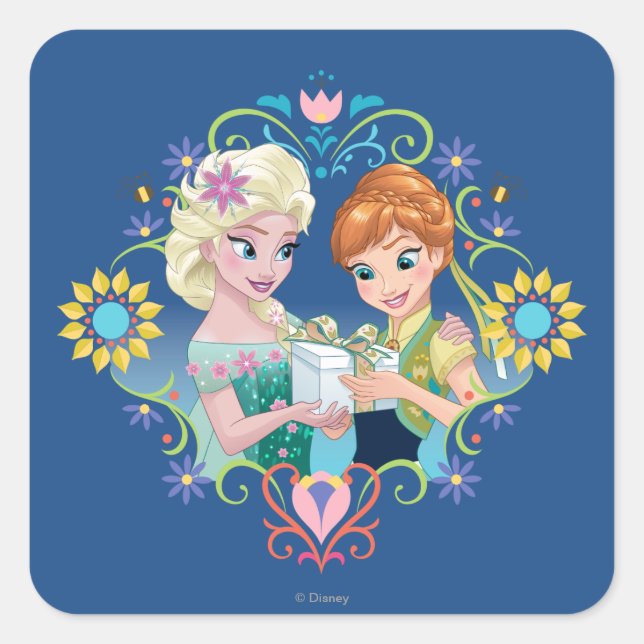 Sticker Carré Anna et Elsa | Cadeau pour soeur (Devant)