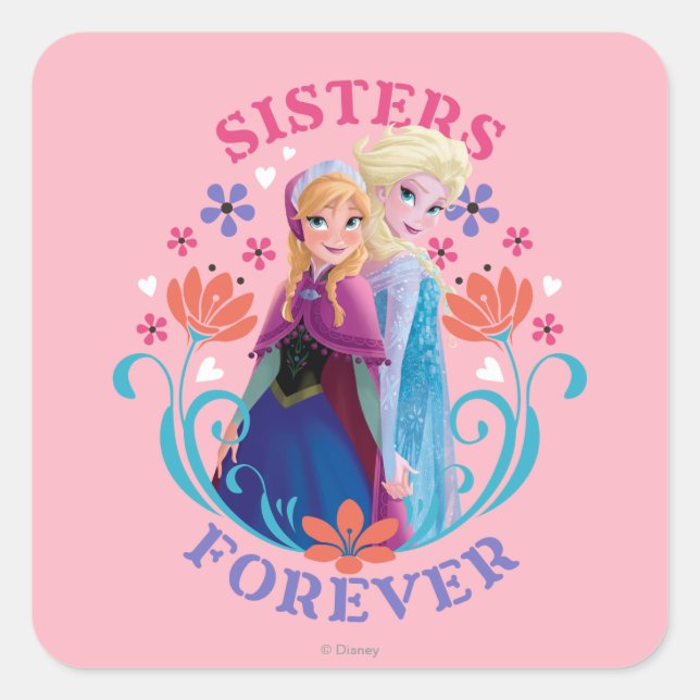 Sticker Carré Anna et Elsa | Soeurs aux fleurs (Devant)
