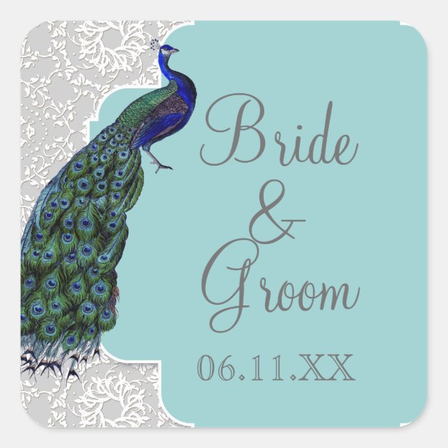 Sticker Carré Anna Liese Peacock Damask - Blue Grey Matching Sea (Devant)