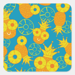 Sticker Carré Anneaux d'ananas : Caricature de Doodle Vintage.
