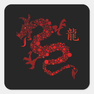 Sticker Carré Année chinoise rouge du dragon
