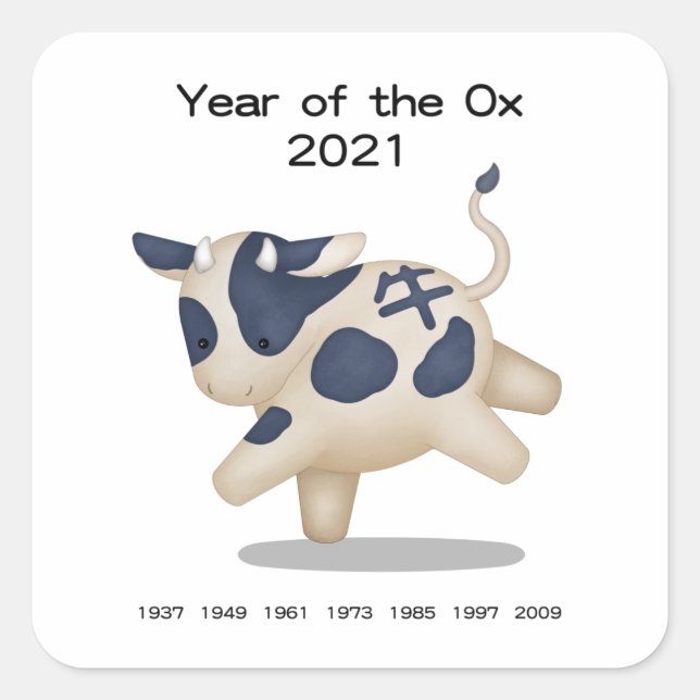 Sticker Carré Année de l'Ox Cute Zodiac Animal 2021 (Devant)