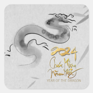 Sticker Carré Année Dragon Originale Vietnamienne 2024 SqS