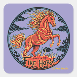 Sticker Carré Année du Cheval de Feu