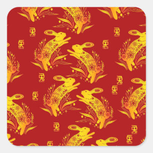 Sticker Carré Année du lapin chinois Nouvel An Zodiac