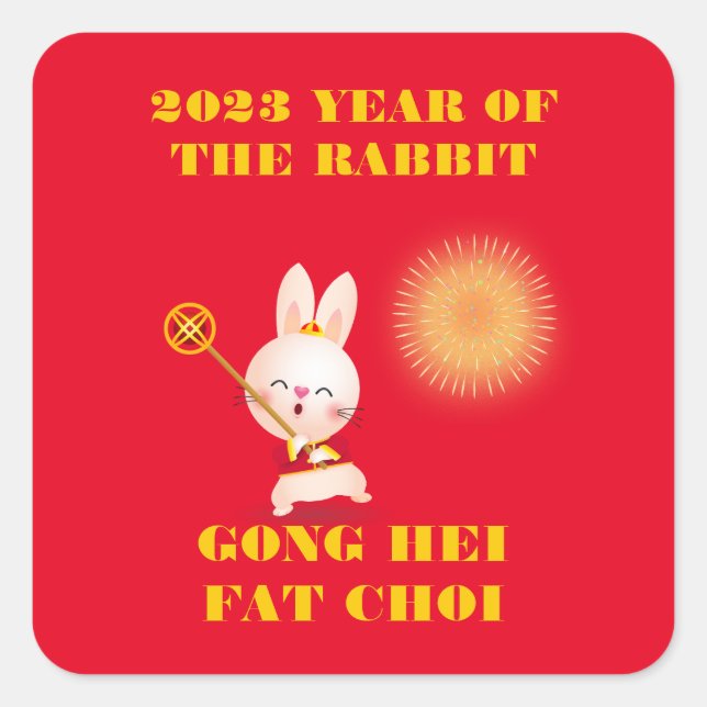 STICKER CARRÉ ANNÉE DU RABBIT HEUREUSE NOUVELLE ANNÉE (Devant)