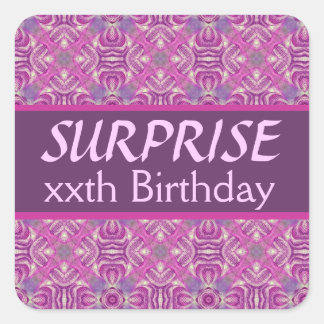 Sticker Carré Année personnalisée SURPRISE Anniversaire rose vio