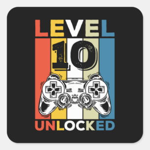 Sticker Carré Anniversaire 10e niveau déverrouillé 10 Jeu Vintag