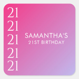 Sticker Carré Anniversaire 21 Ans Dégradé Rose Gras Moderne Tend