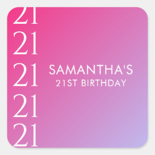 Sticker Carré Anniversaire 21 ans dégradé rose gras Moderne Tend