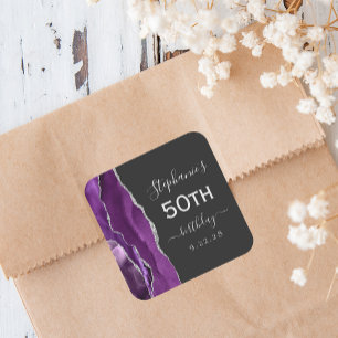 Sticker Carré Anniversaire 50 ans Agate Violet Argent Foncé