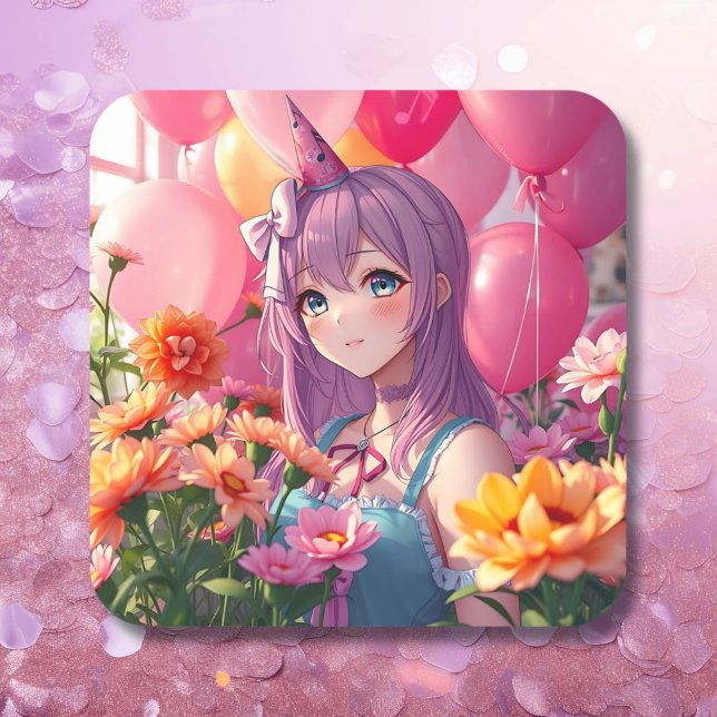 Sticker Carré Anniversaire à thème Anime fille (Créateur téléchargé)