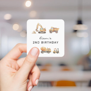 Sticker Carré Anniversaire Camion de Construction Moderne Minima