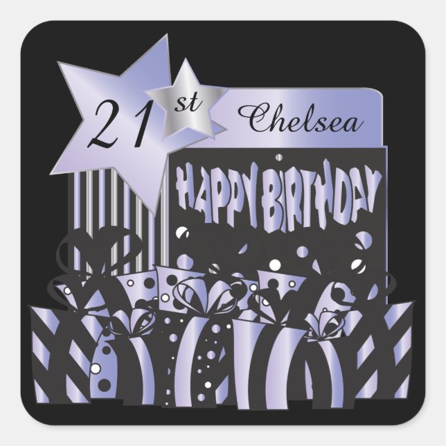 Sticker Carré Anniversaire Classy | Nom et âge do-it-yourself |  (Devant)