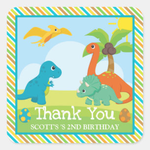 Sticker Carré Anniversaire d'amis de dinosaures colorés mignons