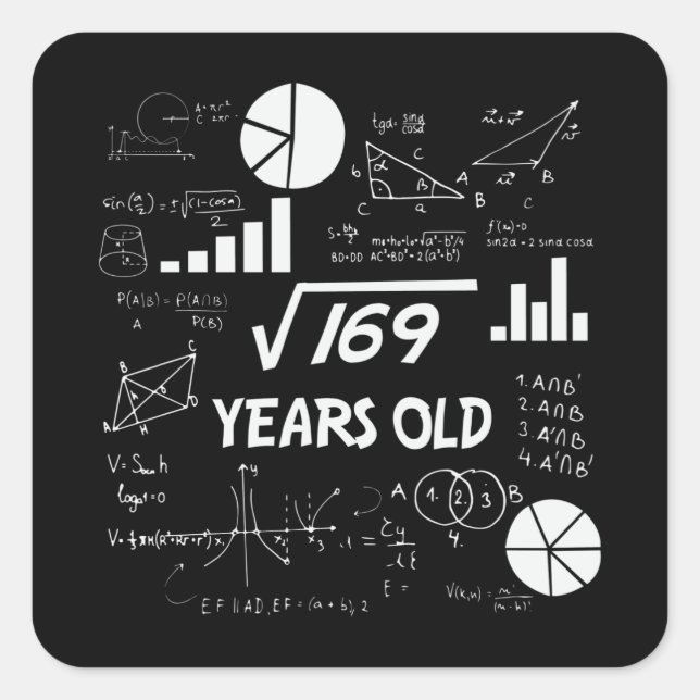 Sticker Carré anniversaire de 13 ans Geeky Math 13e anniversaire (Devant)