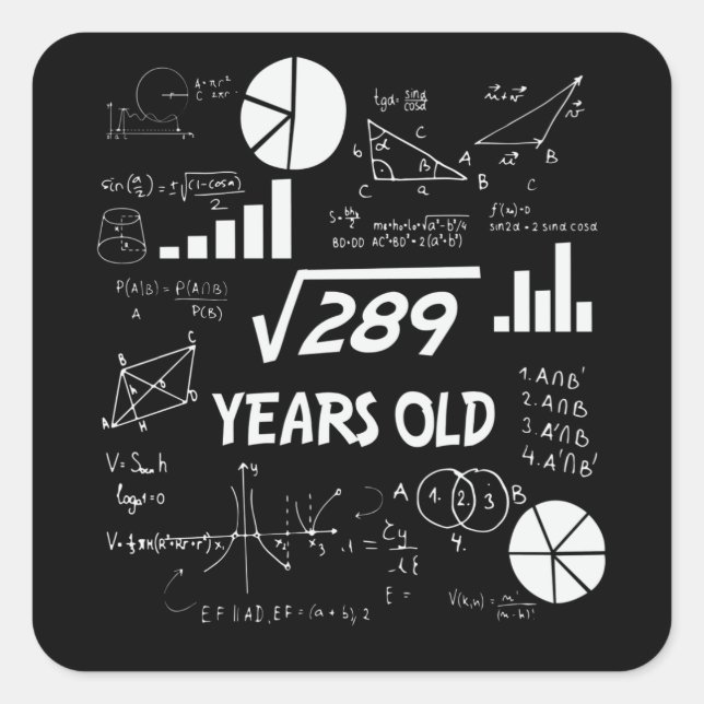 Sticker Carré anniversaire de 17 ans Geeky Math 17e anniversaire (Devant)