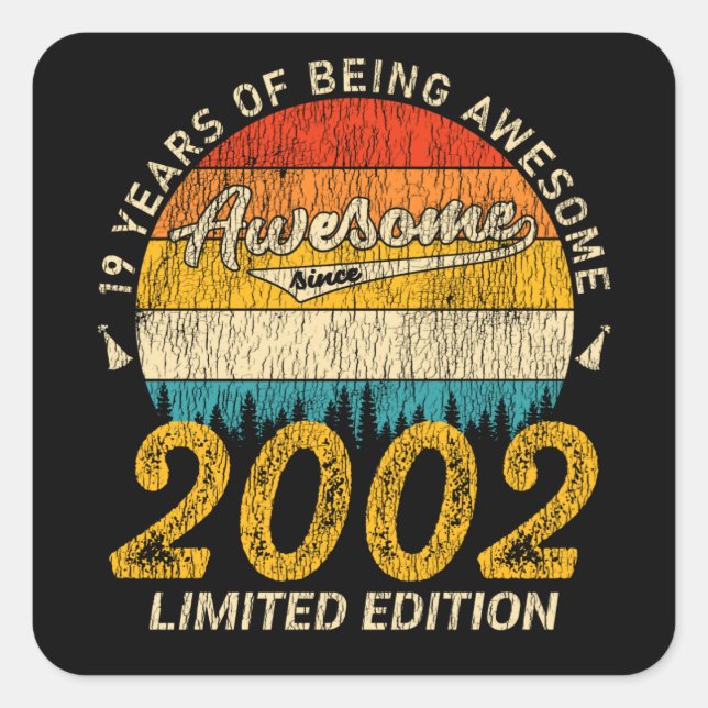 Sticker Carré anniversaire de 23 ans Retro Awesome 23e anniversa (Devant)
