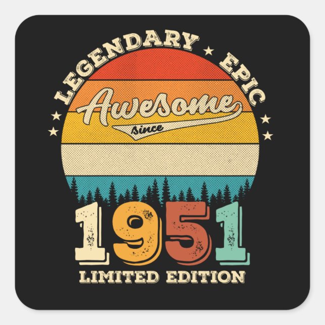 Sticker Carré anniversaire de 74 ans 1951 Magnifique 74e anniver (Devant)