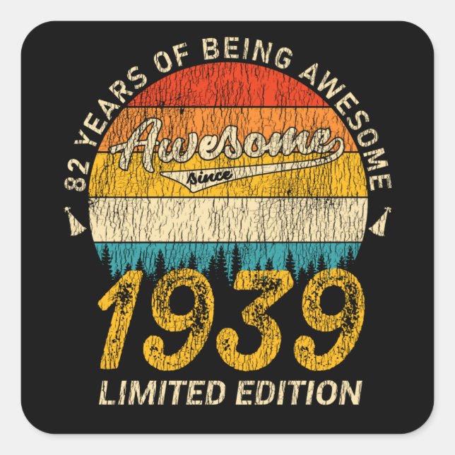 Sticker Carré anniversaire de 86 ans 1939 Magnifique 86e anniver (Devant)