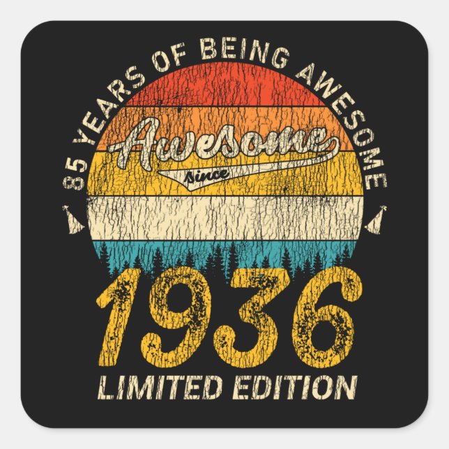 Sticker Carré anniversaire de 89 ans 1936 Magnifique 89e anniver (Devant)