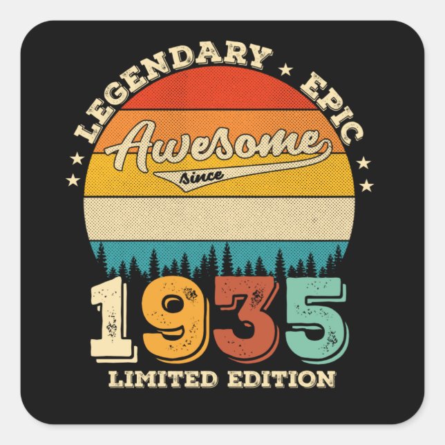 Sticker Carré anniversaire de 90 ans 1935 merveilleux 90e annive (Devant)