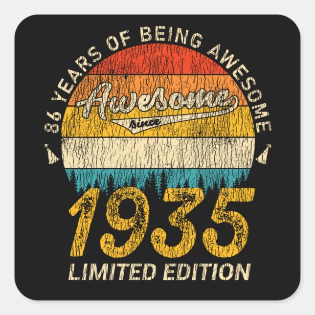 Sticker Carré anniversaire de 90 ans 1935 merveilleux 90e annive (Devant)