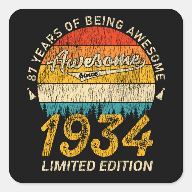 Sticker Carré anniversaire de 91 ans 1934 Magnifique 91e anniver (Devant)