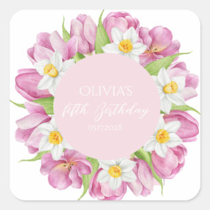 Sticker Carré Anniversaire de enfant de fleurs colorées au print