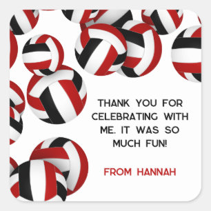 Sticker Carré anniversaire de enfant de volley-ball noir rouge