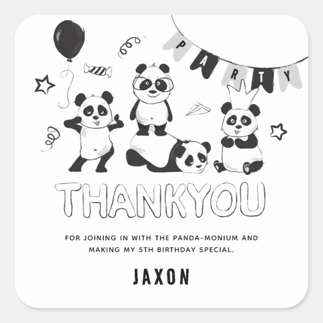 Sticker Carré Anniversaire de enfant Merci Panda moderne amusant (Devant)