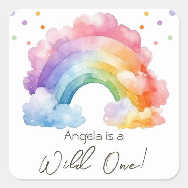 Sticker Carré Anniversaire de enfant Rainbow Wild One (Devant)