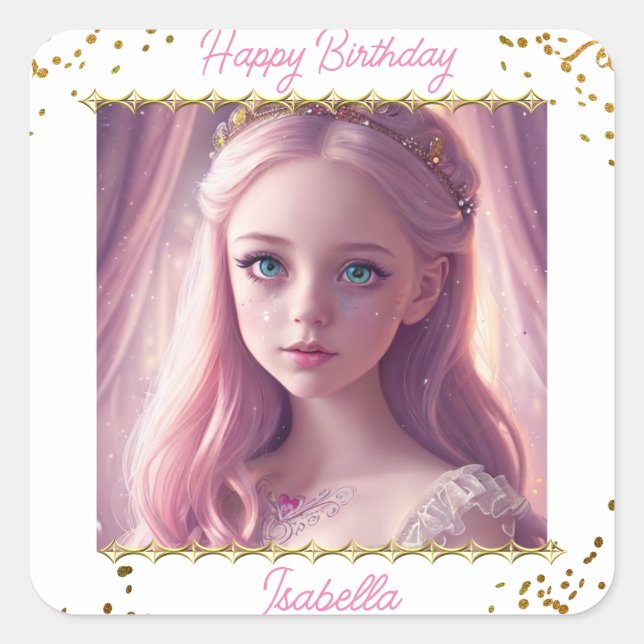 Sticker Carré Anniversaire de la Princesse Little Girl personnal (Devant)