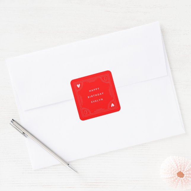 Sticker Carré Anniversaire de la Reine des Coeurs (Enveloppe)