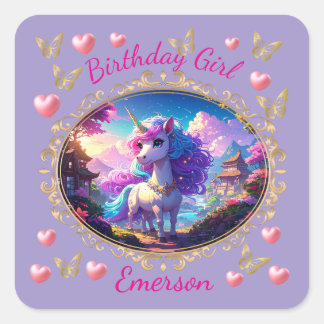 Sticker Carré Anniversaire de Licorne Magique