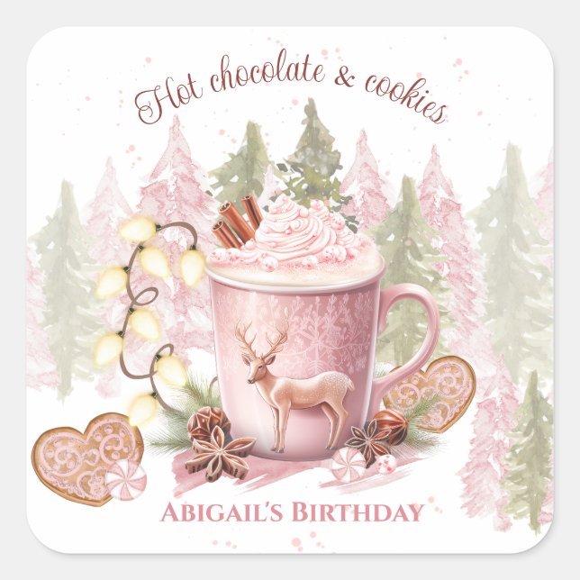 Sticker Carré Anniversaire de Noël Stick Chocolat Rose Hot Choco (Devant)