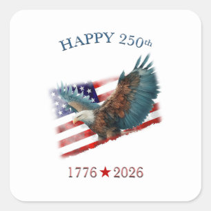 Sticker Carré Anniversaire des 250 ans de l'Amérique, le 4 juill