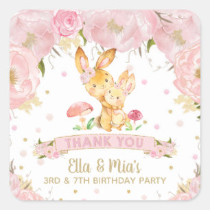 Sticker Carré Anniversaire des soeurs conjointes de Cute Bunnies