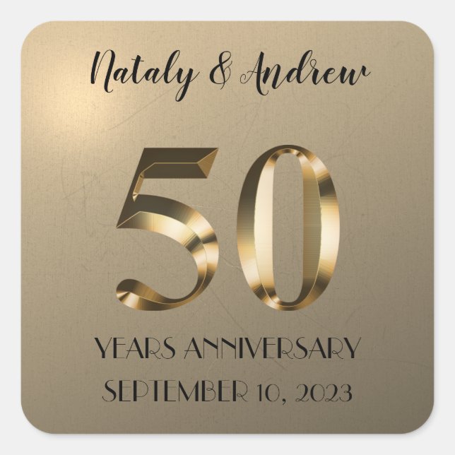 Sticker Carré Anniversaire du 50e Mariage d'or métallique (Devant)