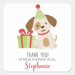 Sticker Carré Anniversaire du Chiot mignon