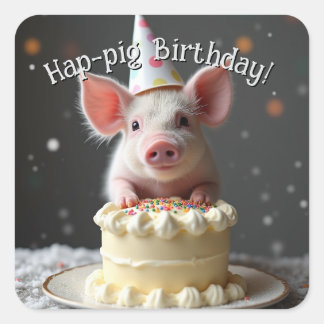 Sticker Carré Anniversaire du cochon de Hap