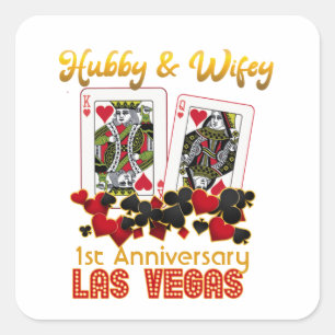Sticker Carré Anniversaire du Mariage de Las Vegas Hubby Wifey