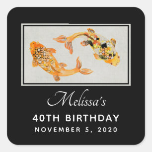 Sticker Carré Anniversaire élégant de Gold Koi Poisson